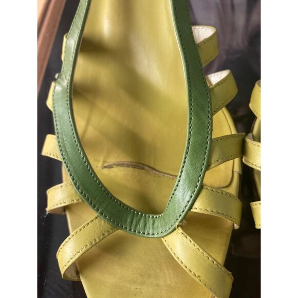 Bettye Muller Lime Green Peep Toe Heeled Slingback Strappy Sandals Sz 41 / 10 - Picture 3 of 10